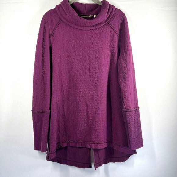 Soft Surroundings Tunic Size Large Dark Pink Raw Edges Long Sleeve Bohemian Boho - Picture 1 of 10